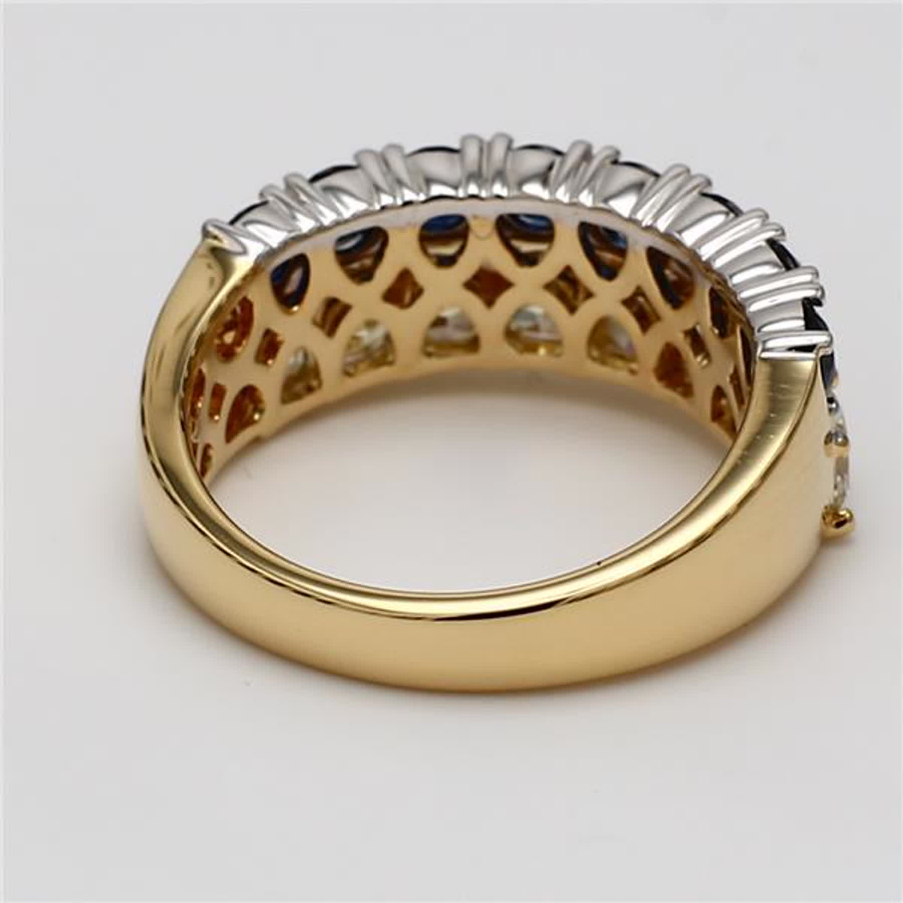 Natural Yellow Radiant Diamond and Blue Round Sapphire 3.64 Carat TW Gold Band