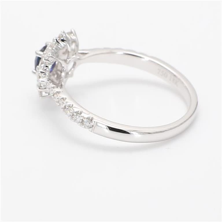 Natural Blue Round Sapphire and White Diamond .90 Carat TW Gold Cocktail Ring