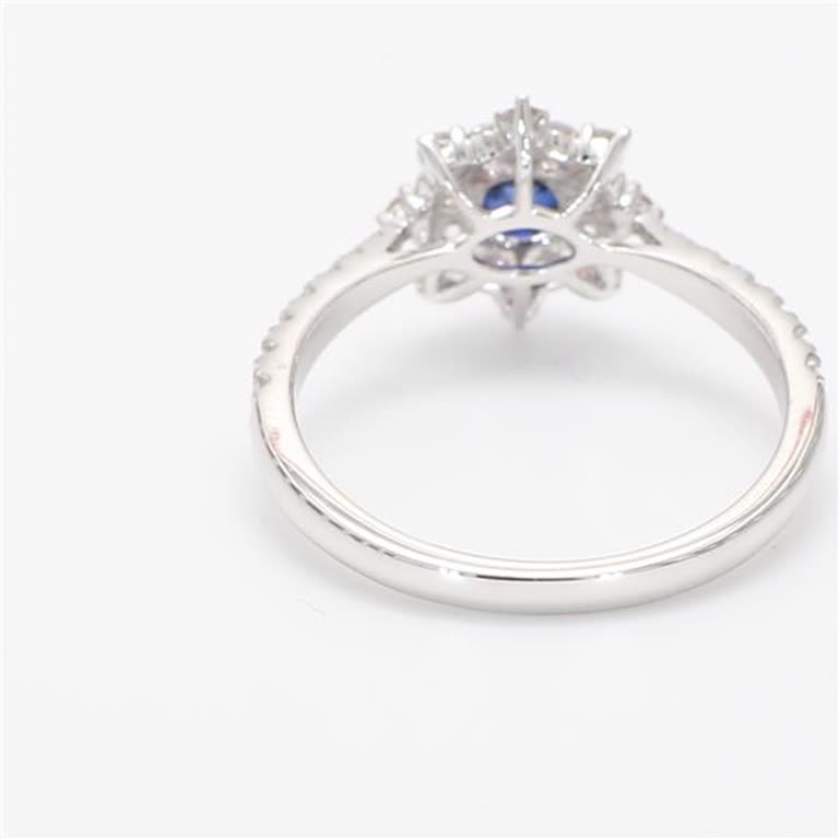 Natural Blue Round Sapphire and White Diamond .90 Carat TW Gold Cocktail Ring