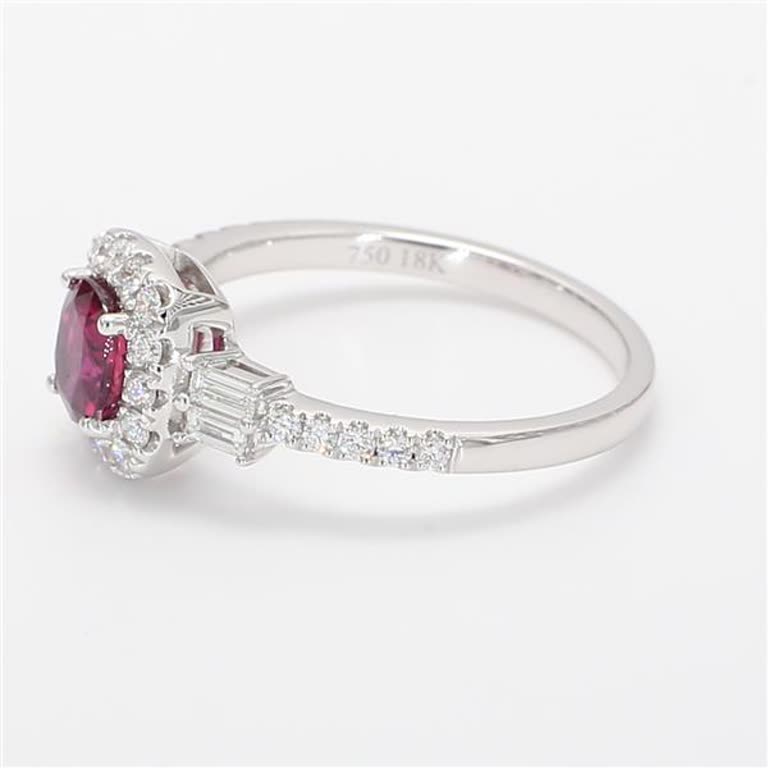 Natural Cushion Ruby and White Diamond 1.25 Carat TW White Gold Cocktail Ring