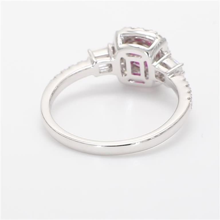 Natural Cushion Ruby and White Diamond 1.25 Carat TW White Gold Cocktail Ring