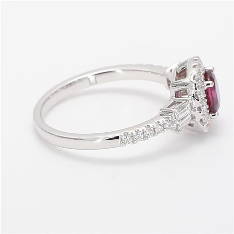 Natural Cushion Ruby and White Diamond 1.25 Carat TW White Gold Cocktail Ring