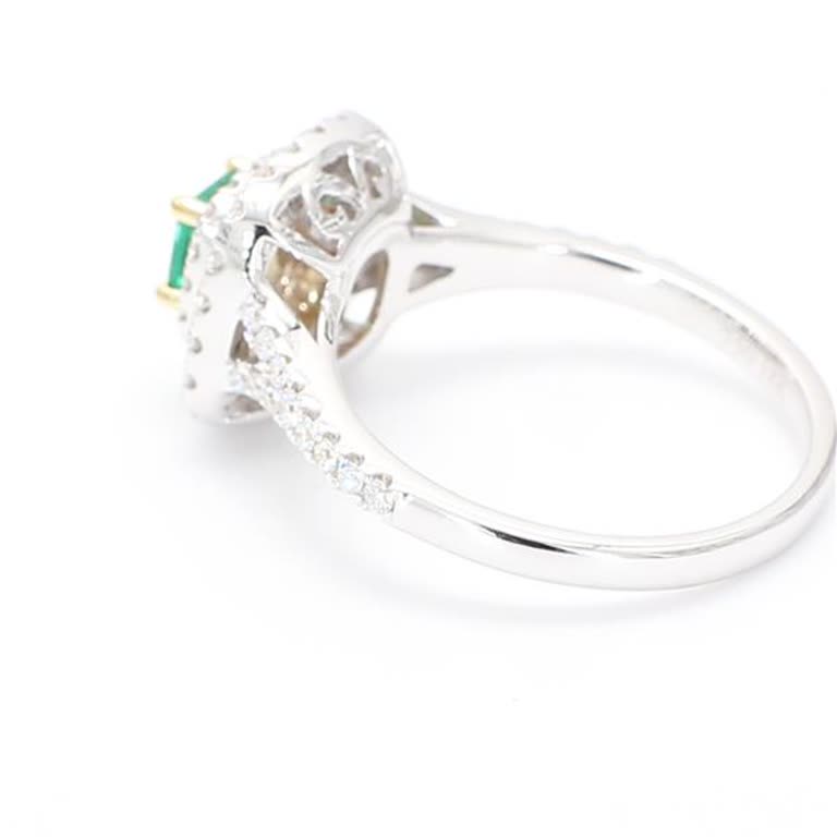 Natural Emerald Cut Emerald and White Diamond .74 Carat TW Gold Cocktail Ring