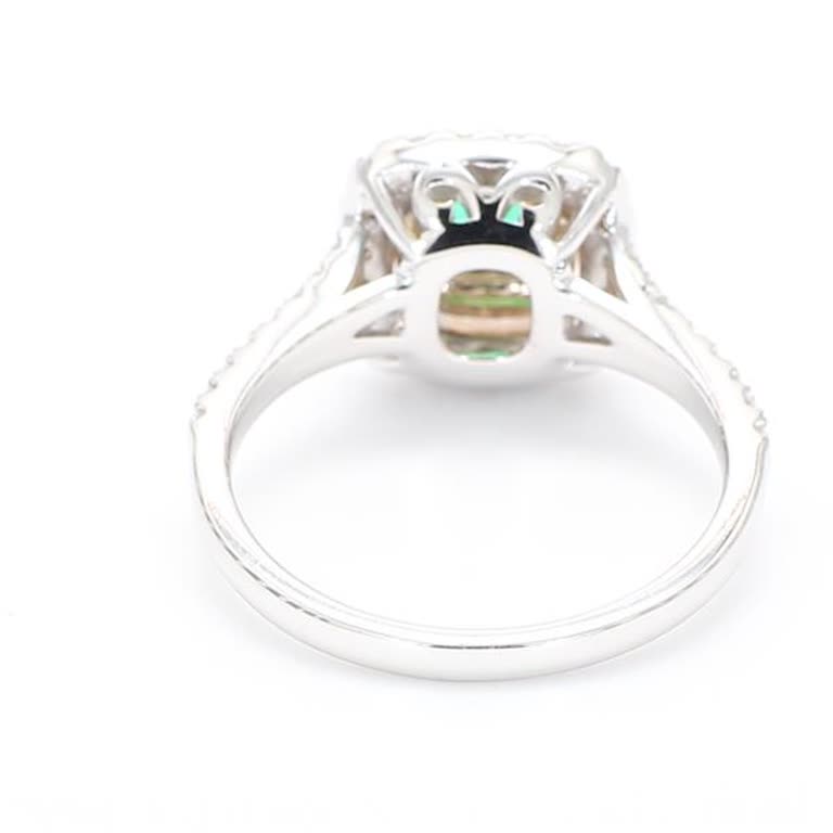 Natural Emerald Cut Emerald and White Diamond .74 Carat TW Gold Cocktail Ring