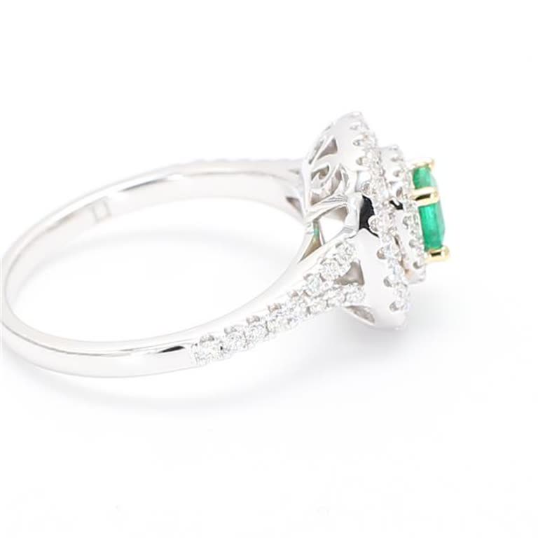 Natural Emerald Cut Emerald and White Diamond .74 Carat TW Gold Cocktail Ring