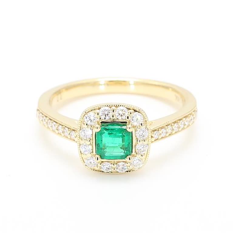 Natural Emerald Cut Emerald and White Diamond .66 Carat TW Yellow Gold Ring