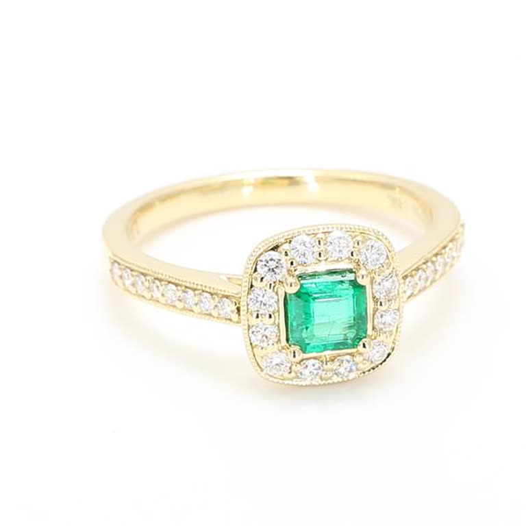 Natural Emerald Cut Emerald and White Diamond .66 Carat TW Yellow Gold Ring