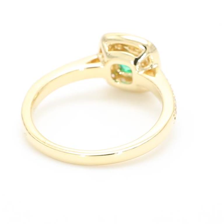 Natural Emerald Cut Emerald and White Diamond .66 Carat TW Yellow Gold Ring