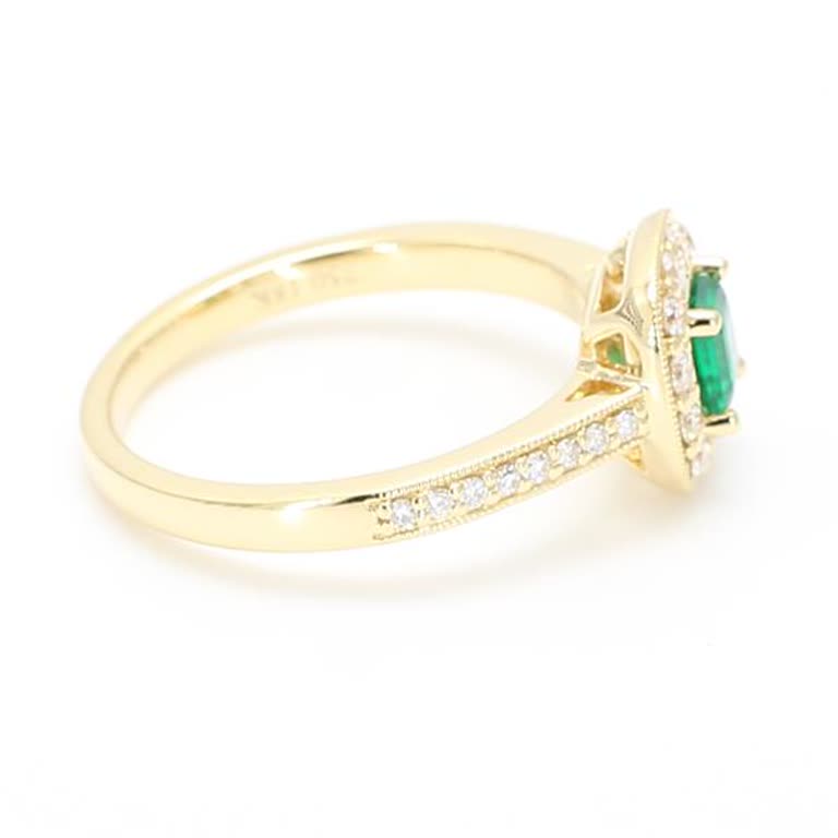 Natural Emerald Cut Emerald and White Diamond .66 Carat TW Yellow Gold Ring