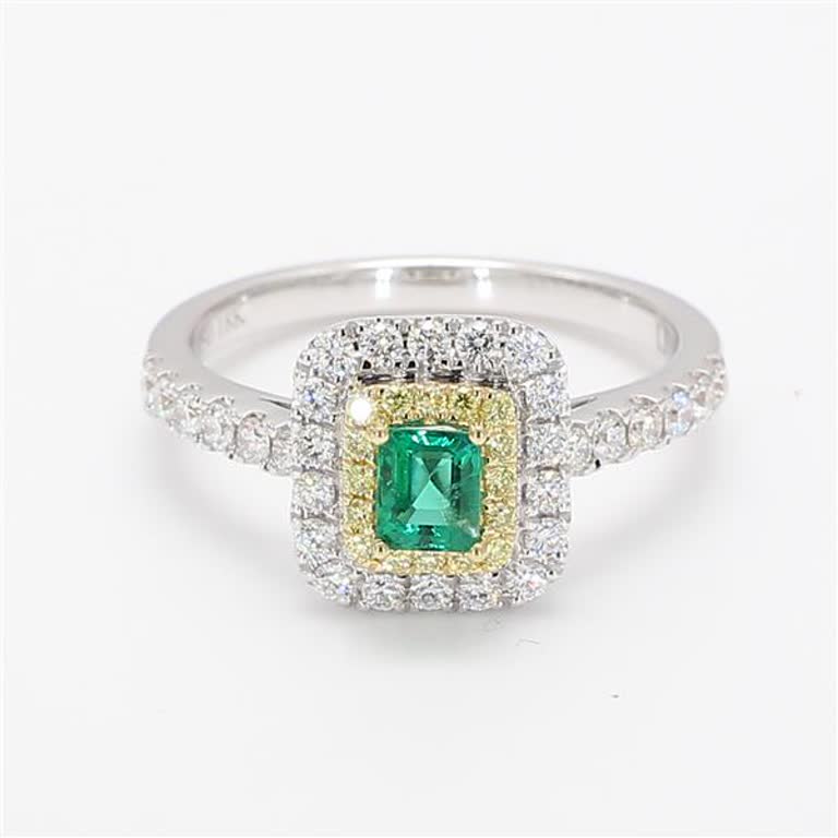 Natural Emerald Cut Emerald and Diamond .89 Carat TW Gold Cocktail Ring