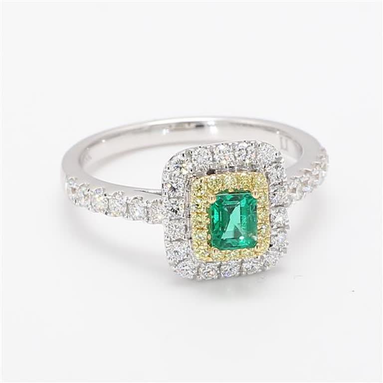 Natural Emerald Cut Emerald and Diamond .89 Carat TW Gold Cocktail Ring