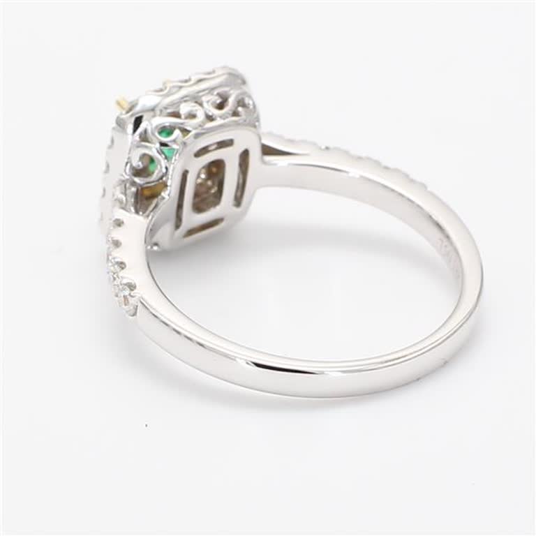 Natural Emerald Cut Emerald and Diamond .89 Carat TW Gold Cocktail Ring