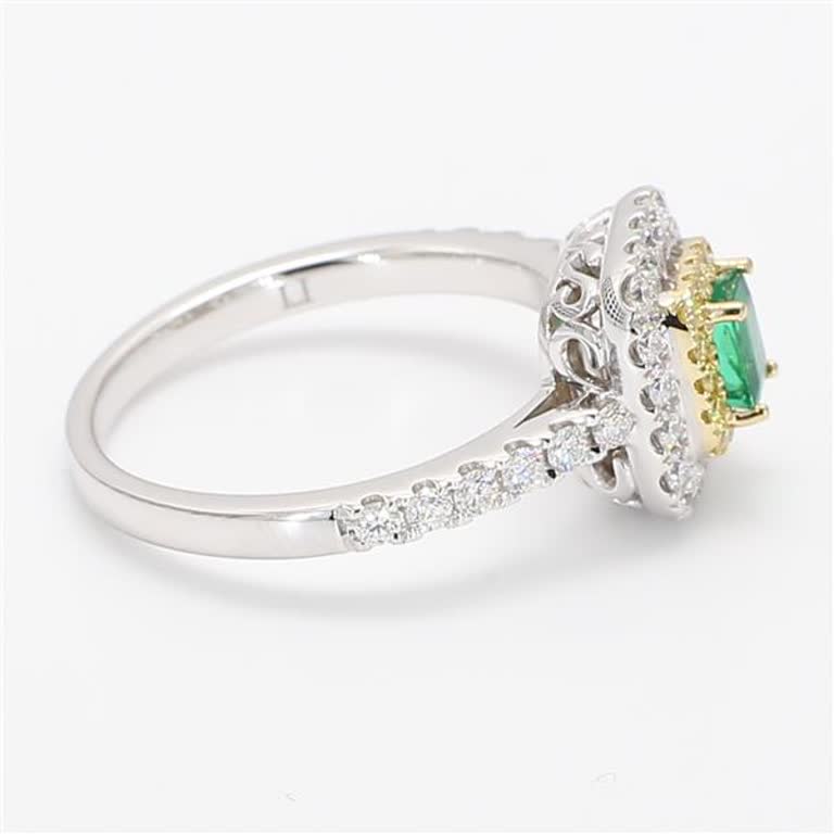Natural Emerald Cut Emerald and Diamond .89 Carat TW Gold Cocktail Ring