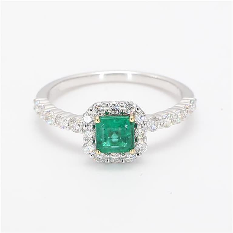 Natural Emerald Cut Emerald and White Diamond .96 Carat TW Gold Cocktail Ring