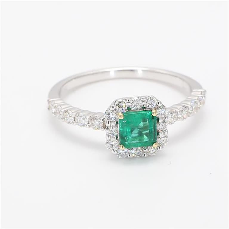 Natural Emerald Cut Emerald and White Diamond .96 Carat TW Gold Cocktail Ring