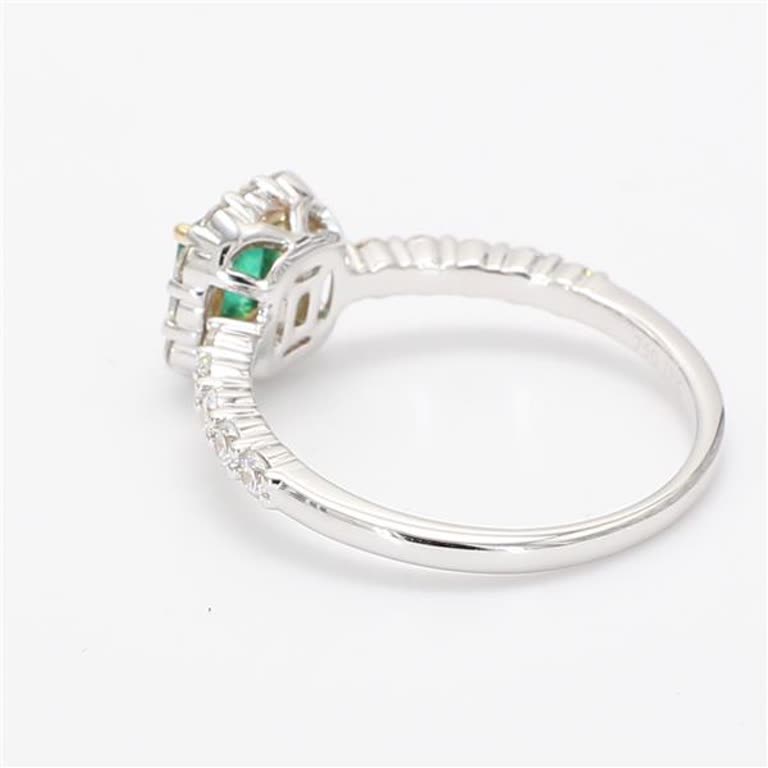 Natural Emerald Cut Emerald and White Diamond .96 Carat TW Gold Cocktail Ring