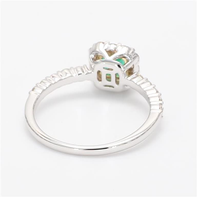 Natural Emerald Cut Emerald and White Diamond .96 Carat TW Gold Cocktail Ring