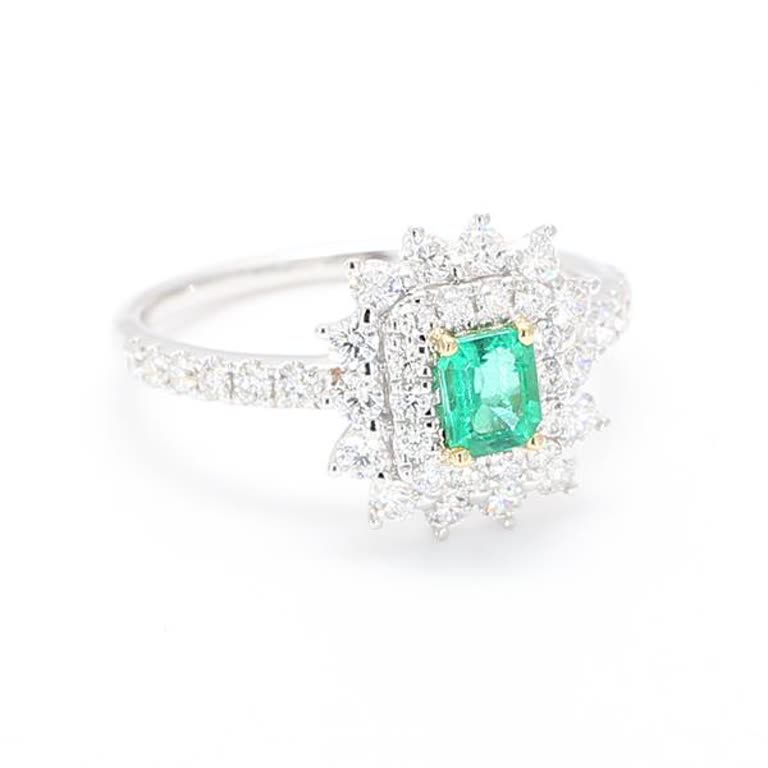 Natural Emerald Cut Emerald and White Diamond 1.03 Carat TW Gold Cocktail Ring