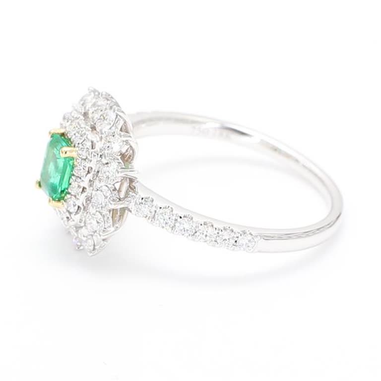 Natural Emerald Cut Emerald and White Diamond 1.03 Carat TW Gold Cocktail Ring
