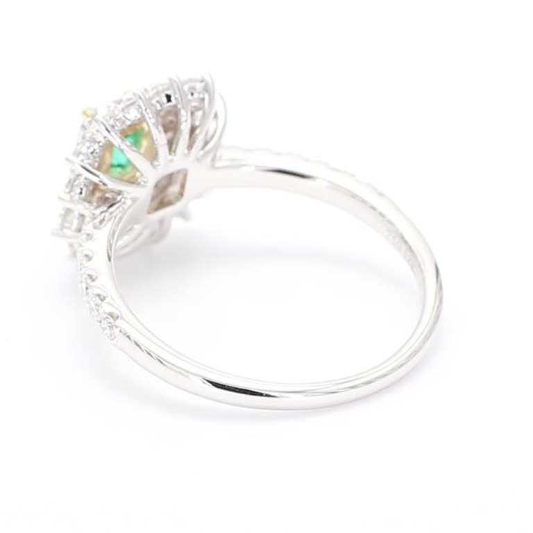 Natural Emerald Cut Emerald and White Diamond 1.03 Carat TW Gold Cocktail Ring