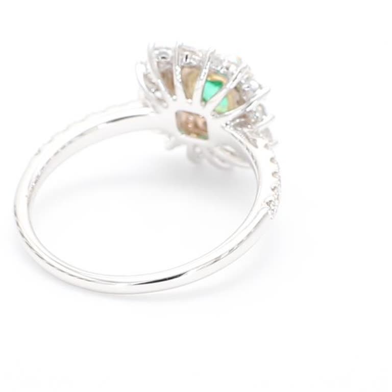Natural Emerald Cut Emerald and White Diamond 1.03 Carat TW Gold Cocktail Ring