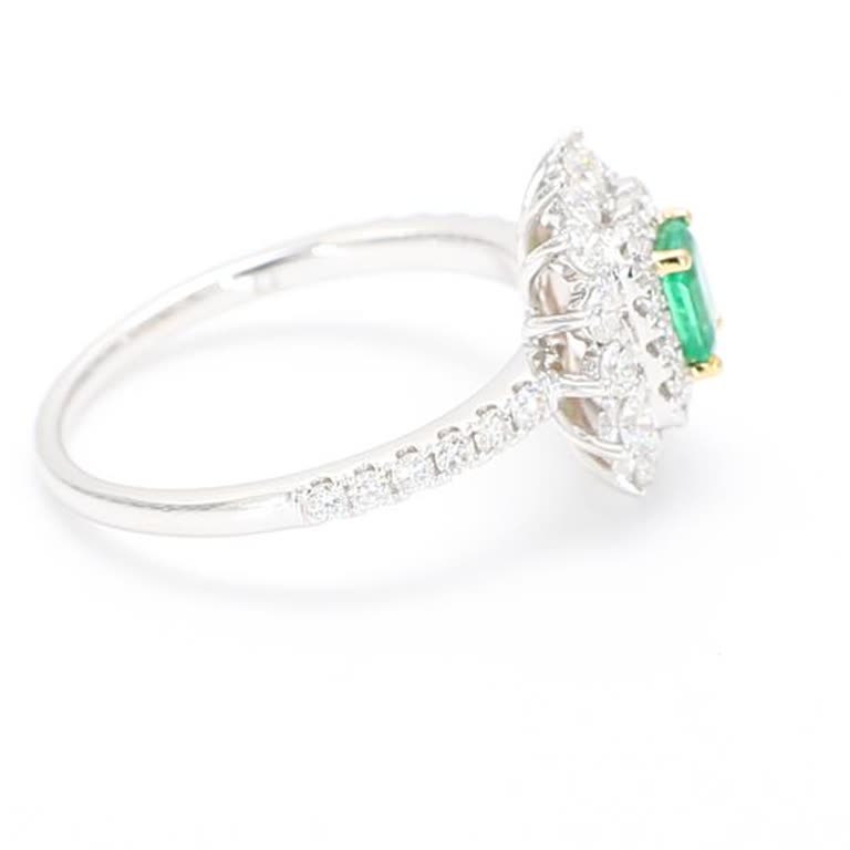Natural Emerald Cut Emerald and White Diamond 1.03 Carat TW Gold Cocktail Ring
