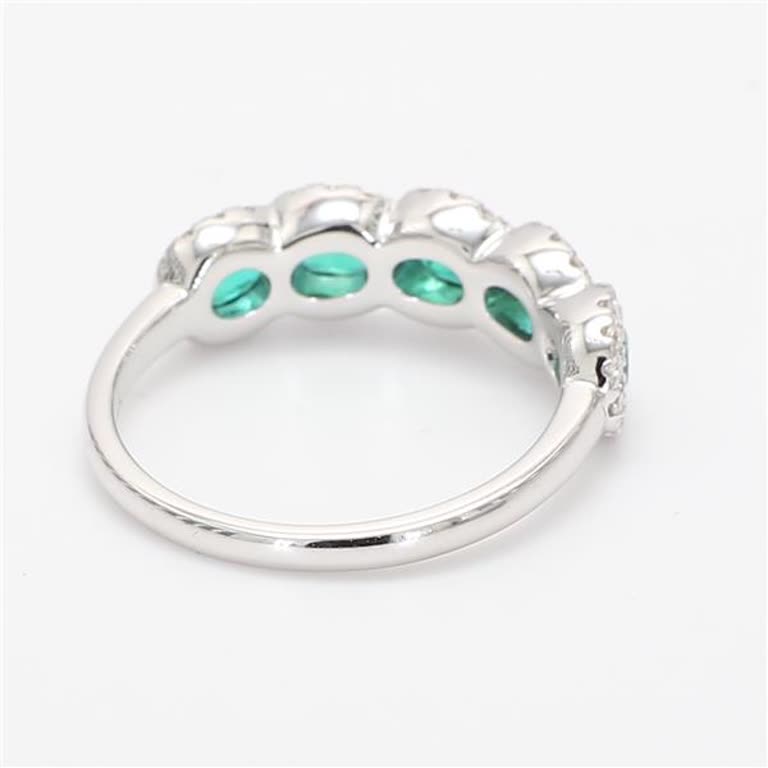 Natural Oval Emerald and White Diamond White Gold 1.00 Carat TW Wedding Band