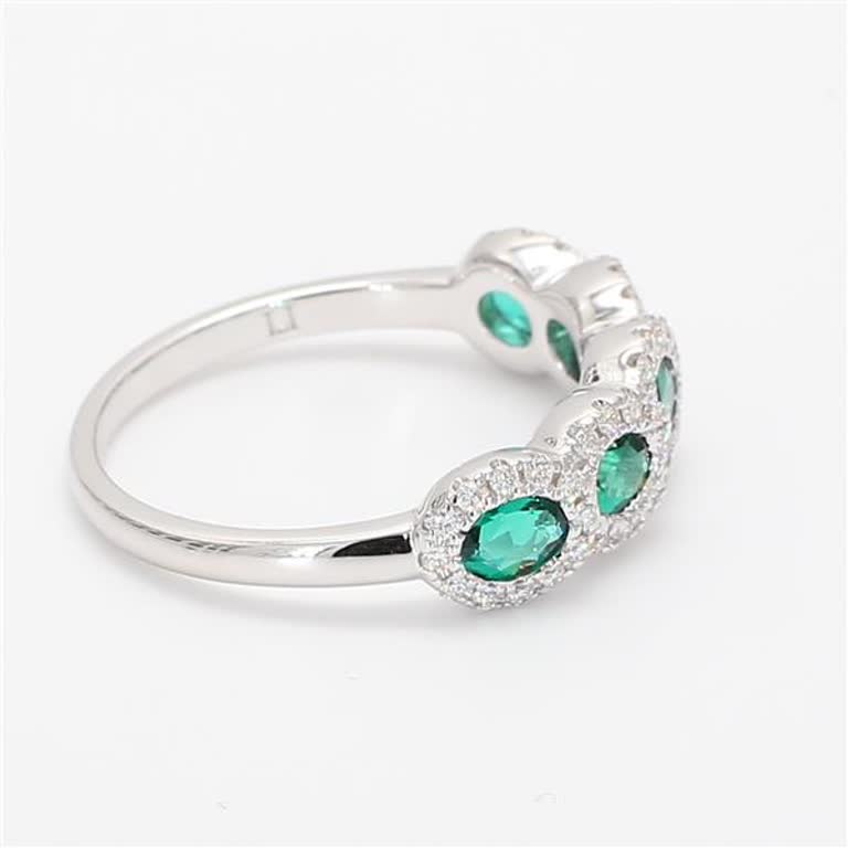 Natural Oval Emerald and White Diamond White Gold 1.00 Carat TW Wedding Band