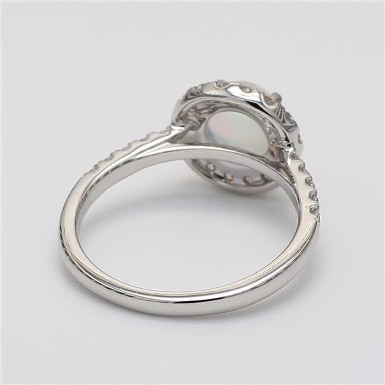 Natural Round Opal and White Diamond 1.60 Carat TW White Gold Cocktail Ring