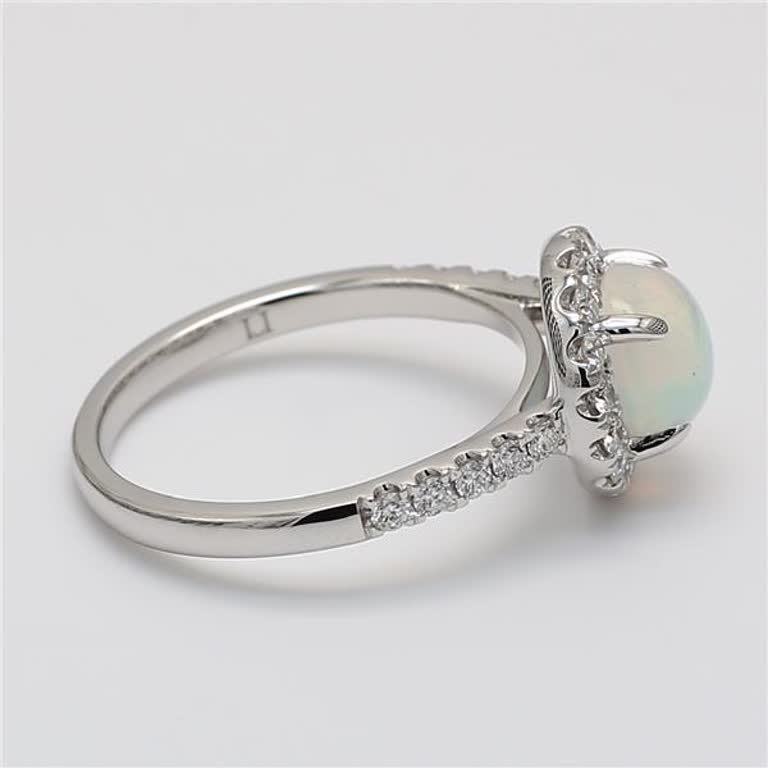 Natural Round Opal and White Diamond 1.60 Carat TW White Gold Cocktail Ring