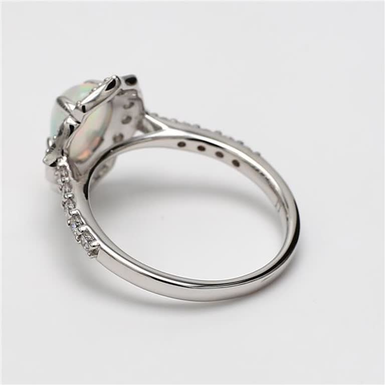 Natural Oval Opal and White Diamond 1.31 Carat TW White Gold Cocktail Ring