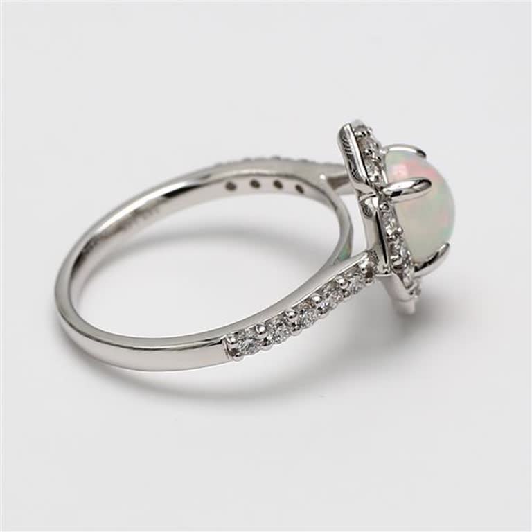 Natural Oval Opal and White Diamond 1.31 Carat TW White Gold Cocktail Ring