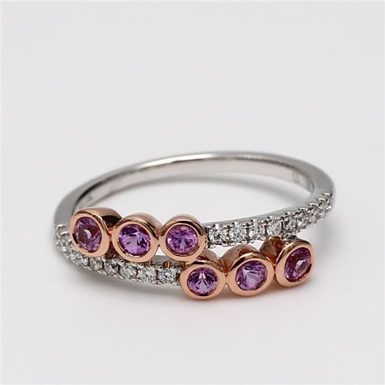 Natural Pink Round Sapphire and White Diamond .46 Carat TW Gold Wedding Band