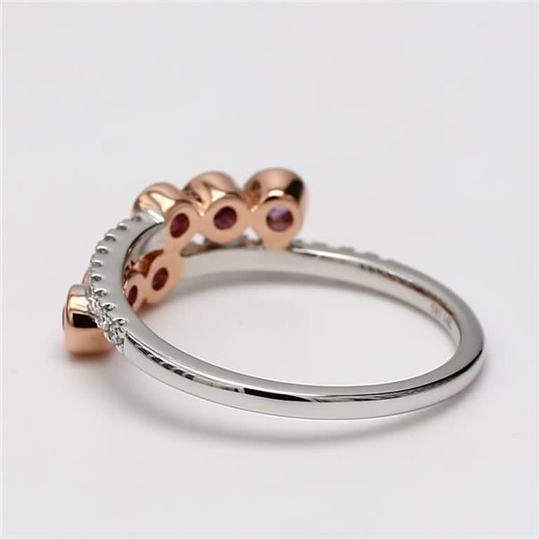 Natural Pink Round Sapphire and White Diamond .46 Carat TW Gold Wedding Band