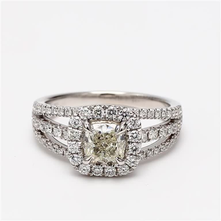 Natural Yellow Cushion and White Diamond 1.66 Carat TW Platinum Cocktail Ring