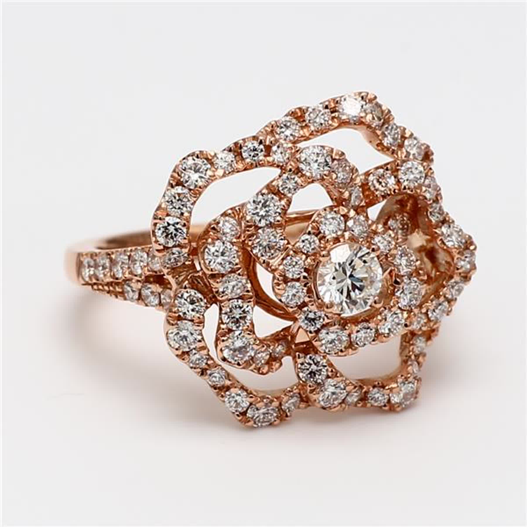Natural White Round Diamond 1.33 Carat TW Rose Gold Cocktail Ring