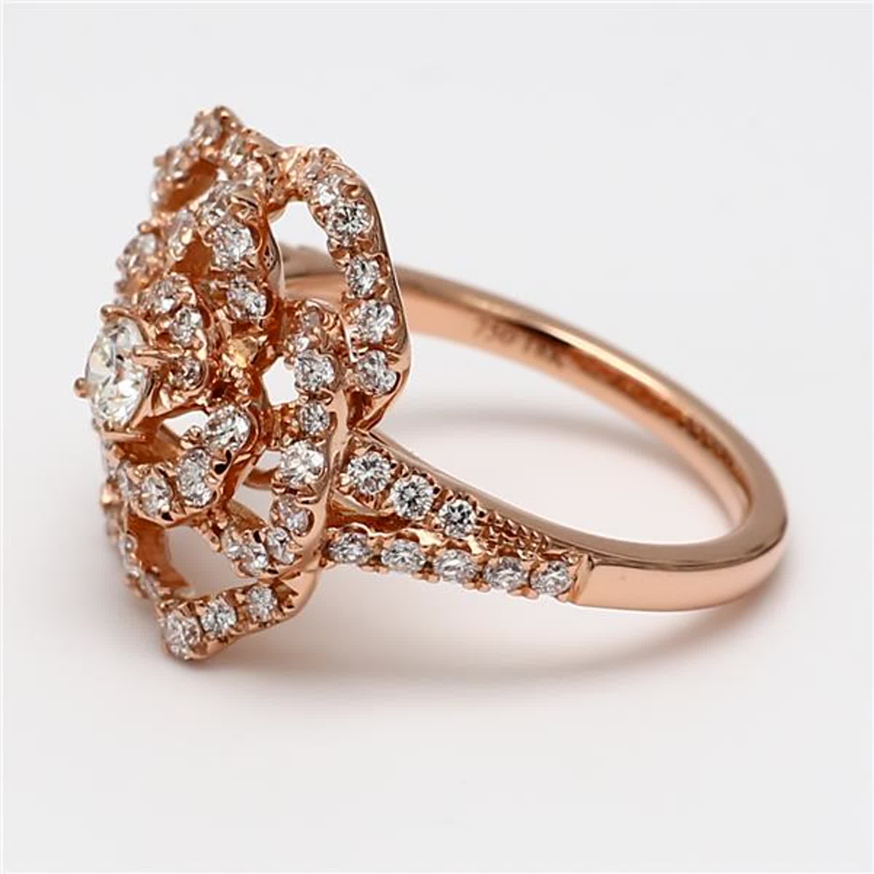 Natural White Round Diamond 1.33 Carat TW Rose Gold Cocktail Ring