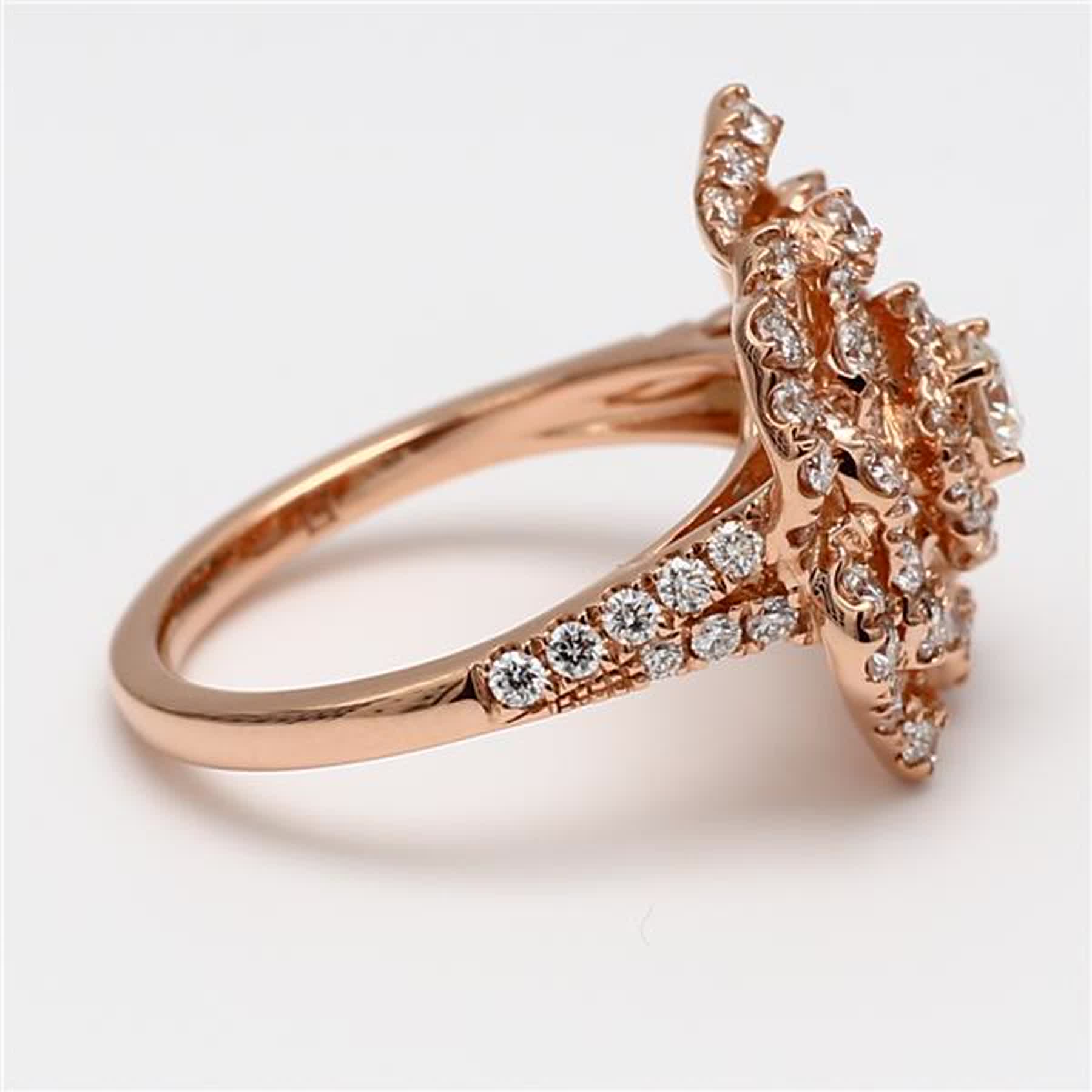 Natural White Round Diamond 1.33 Carat TW Rose Gold Cocktail Ring