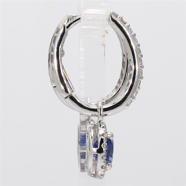 Natural Blue Round Sapphire and White Diamond 1.83 Carat TW Gold Drop Earrings
