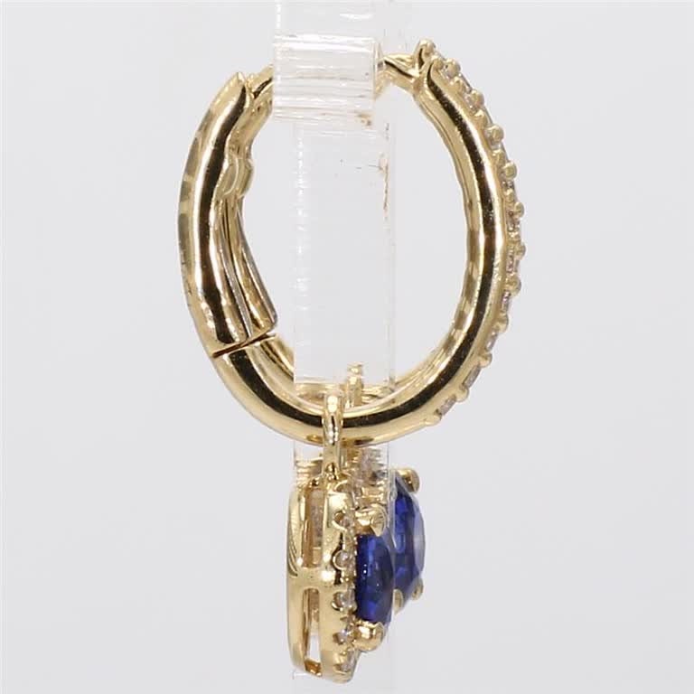 Natural Blue Round Sapphire and White Diamond 1.94 Carat TW Gold Drop Earrings