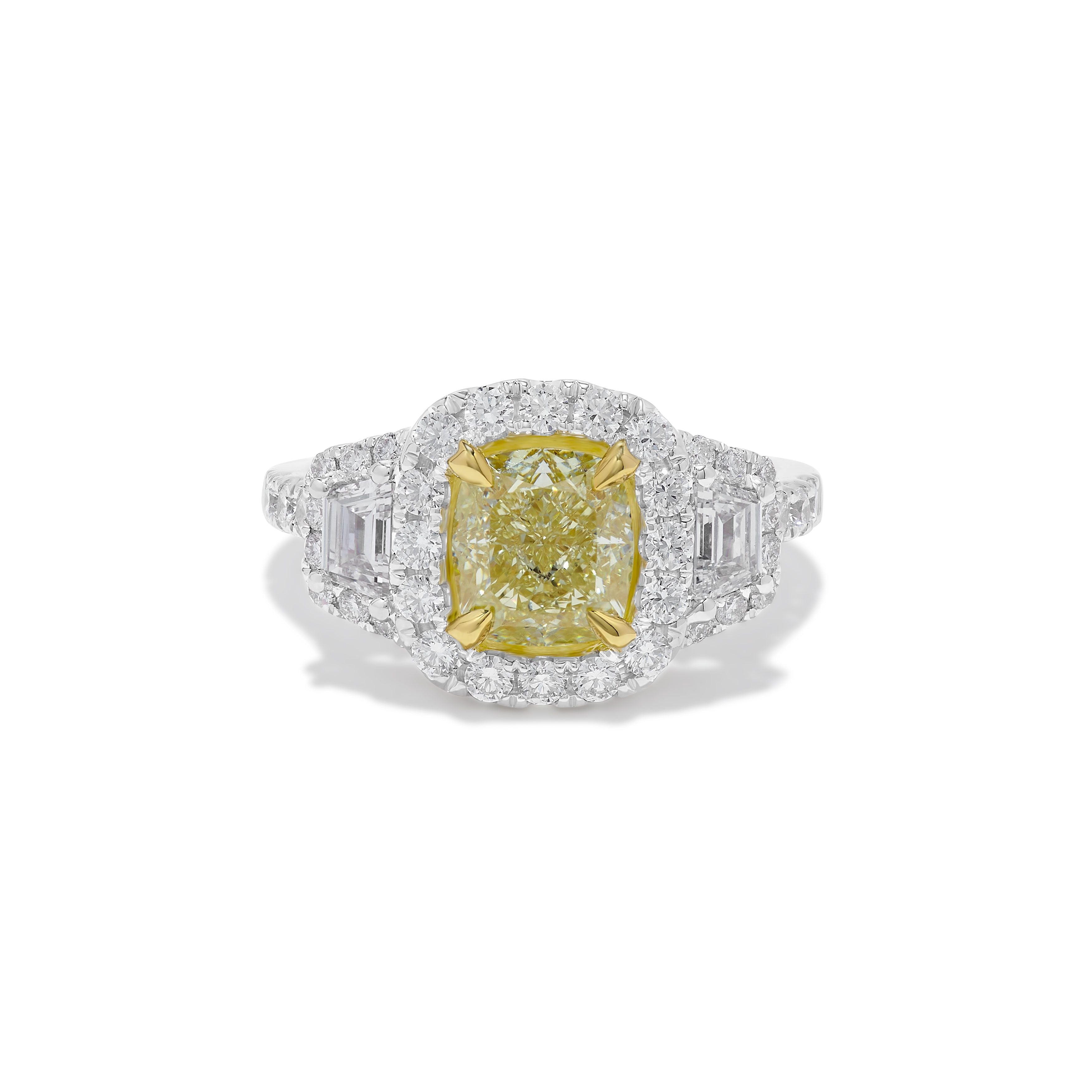 GIA Yellow Cushion Cut & White Diamond Ring JR2129GH