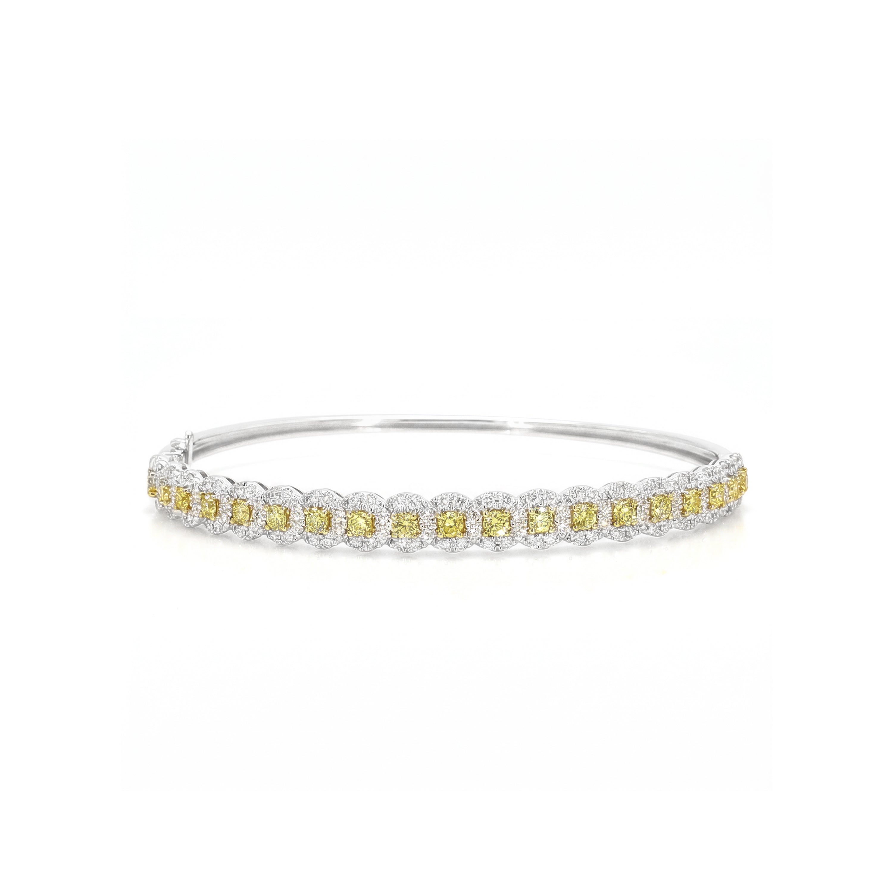 Natural Yellow Round Diamond Halo Bangle
