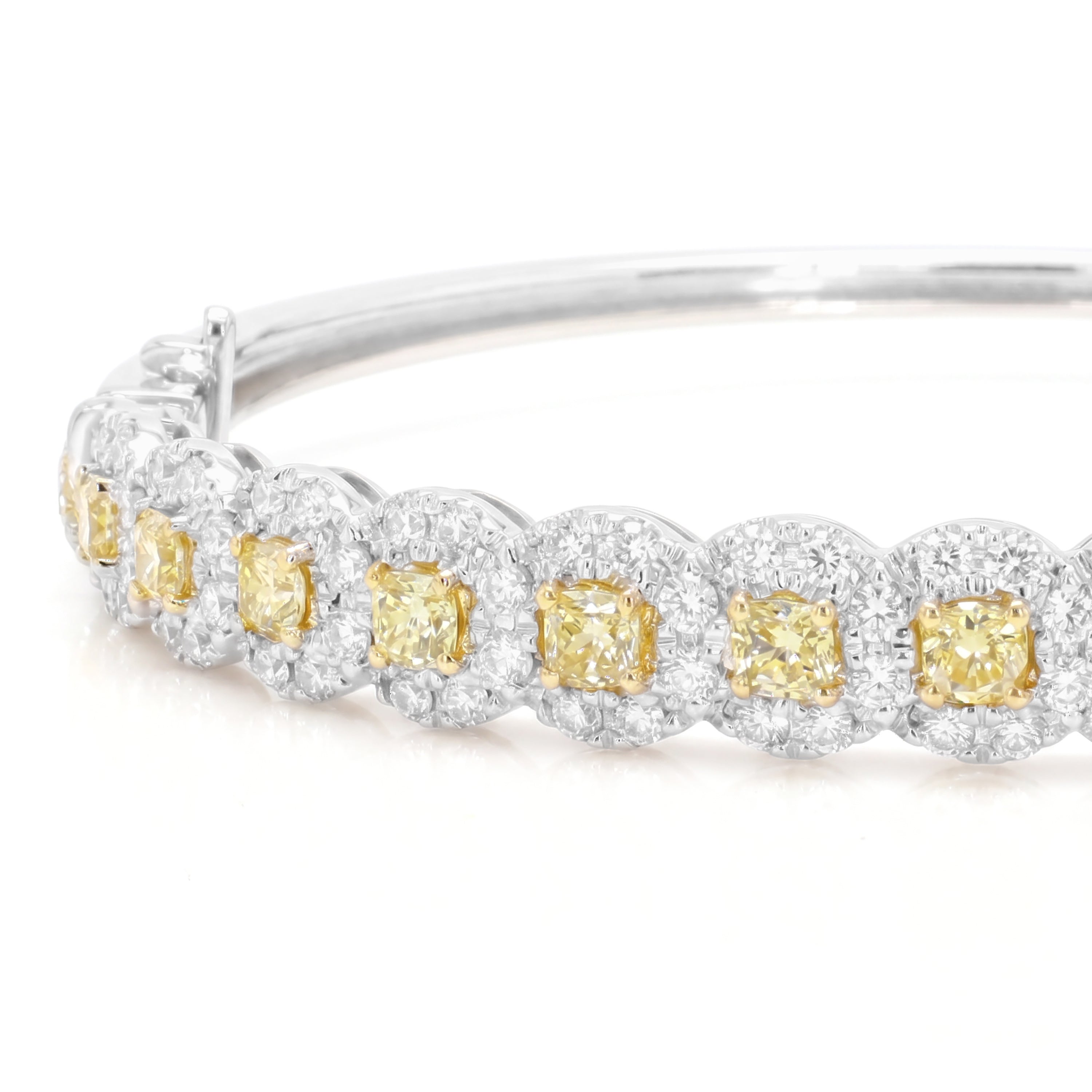 Natural Yellow Round Diamond Halo Bangle