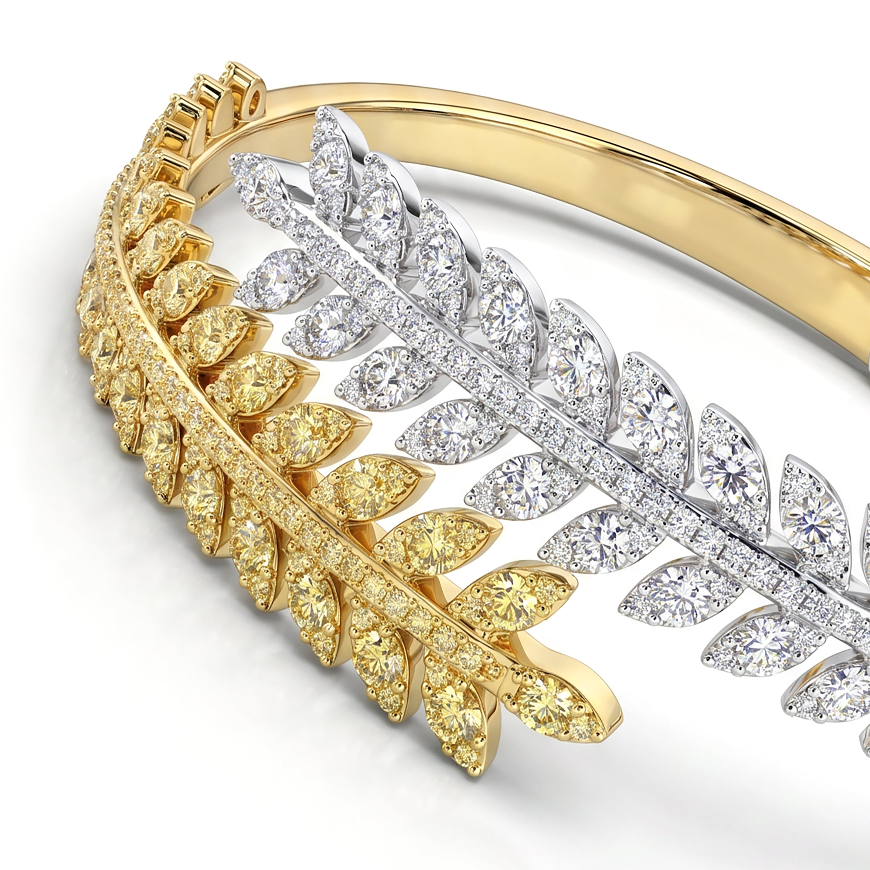 Natural Pavé Yellow & White Diamond Leaf Bracelet