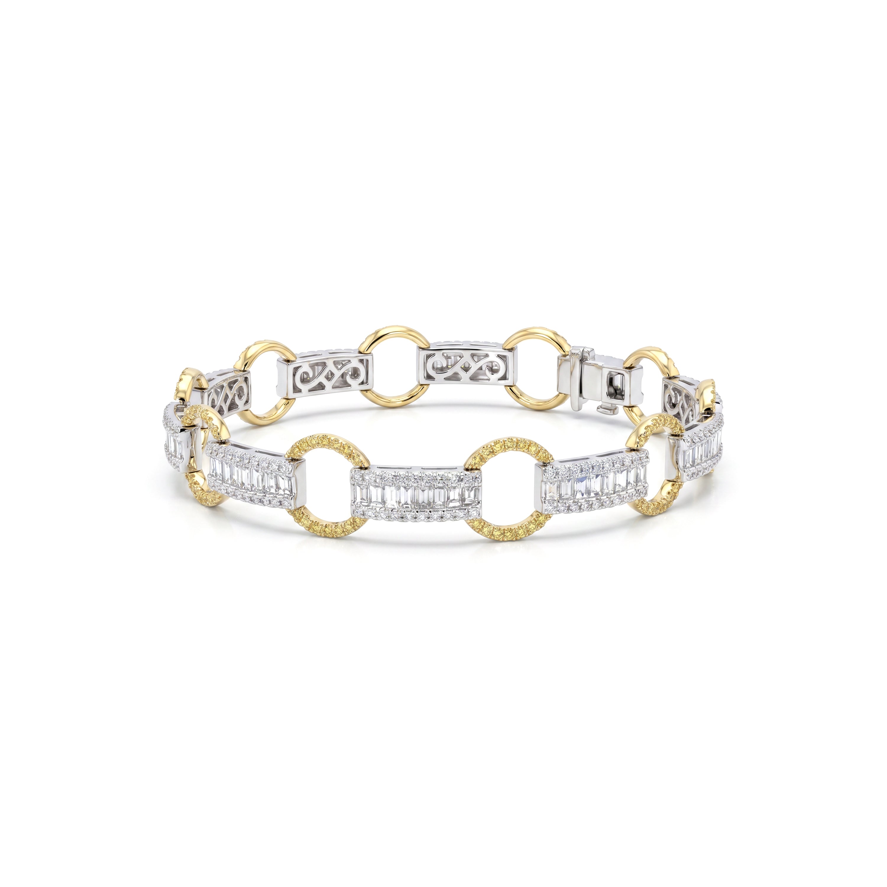 Natural Yellow & White Diamond Circle Links Bracelet