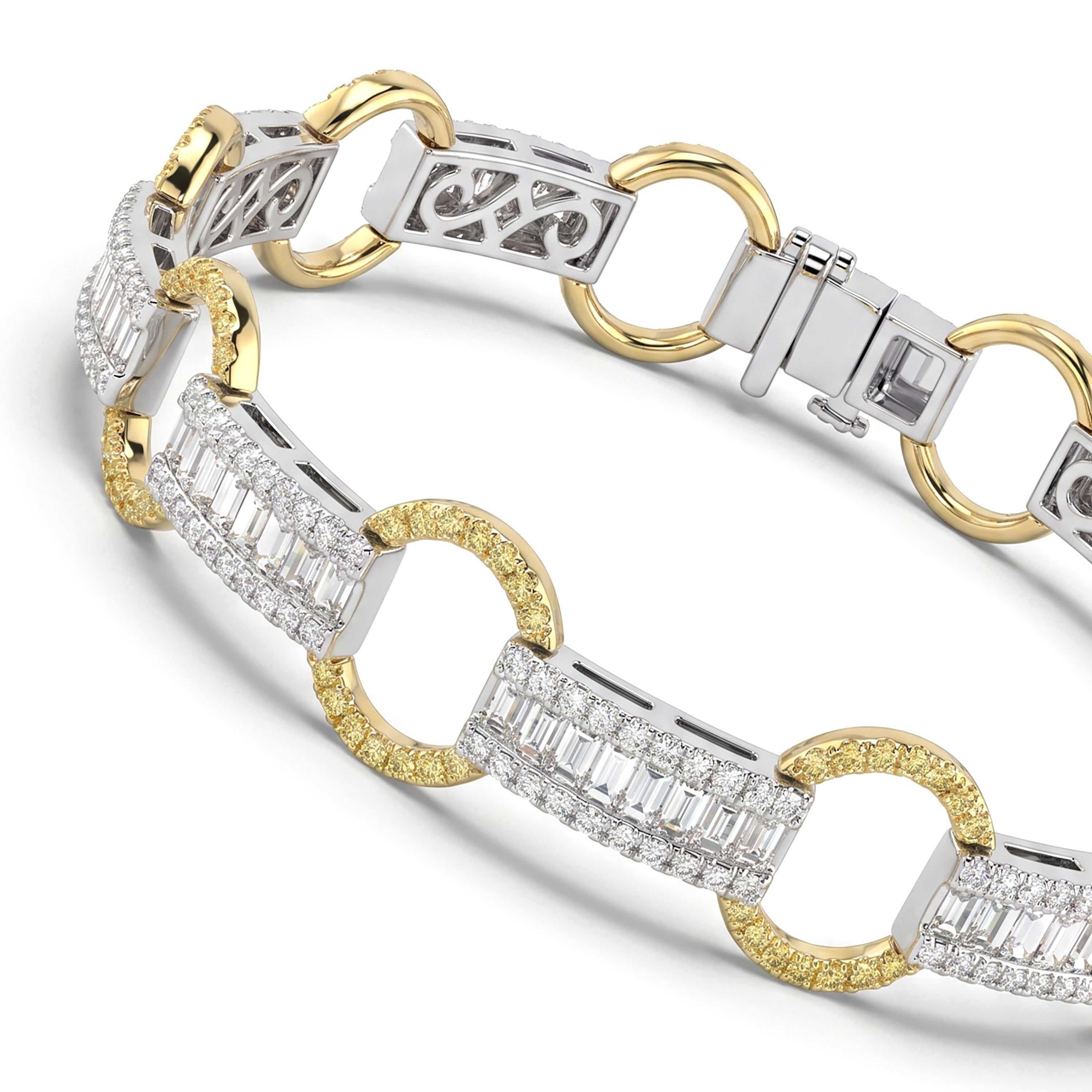 Natural Yellow & White Diamond Circle Links Bracelet