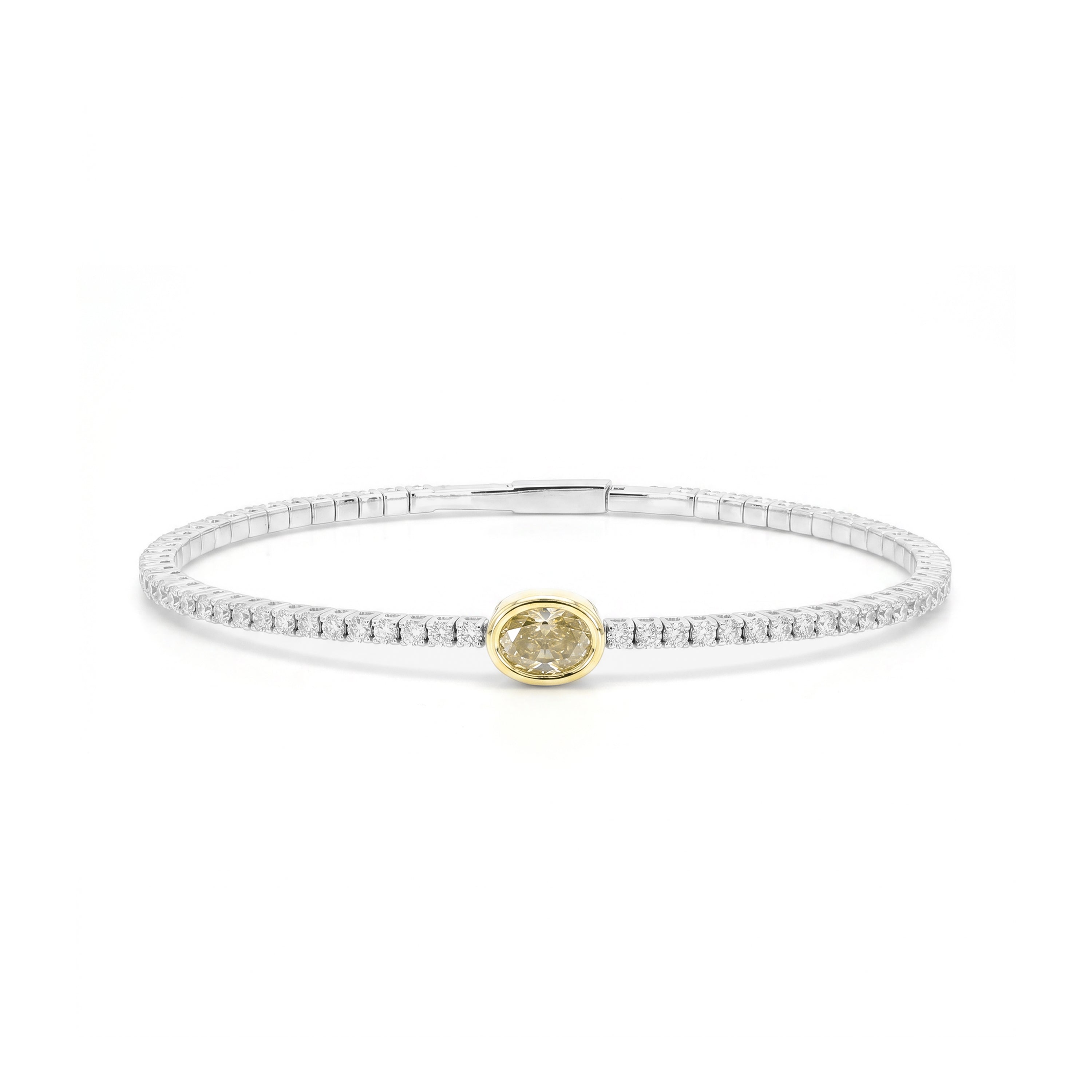 Natural Yellow Oval Diamond Bezel Bangle | GIA Certified