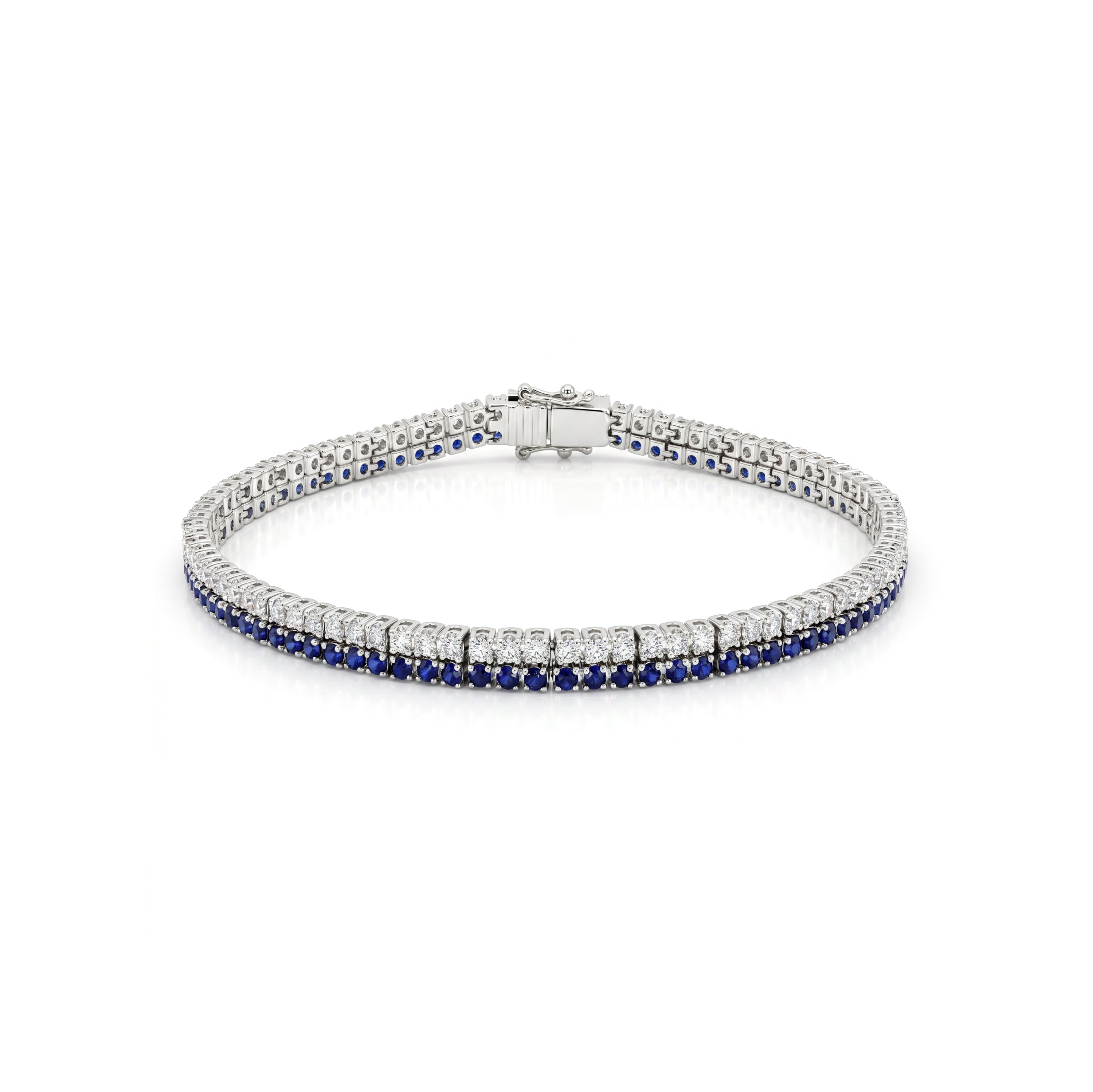 Natural Sapphire & Diamond Double Row Tennis Bracelet