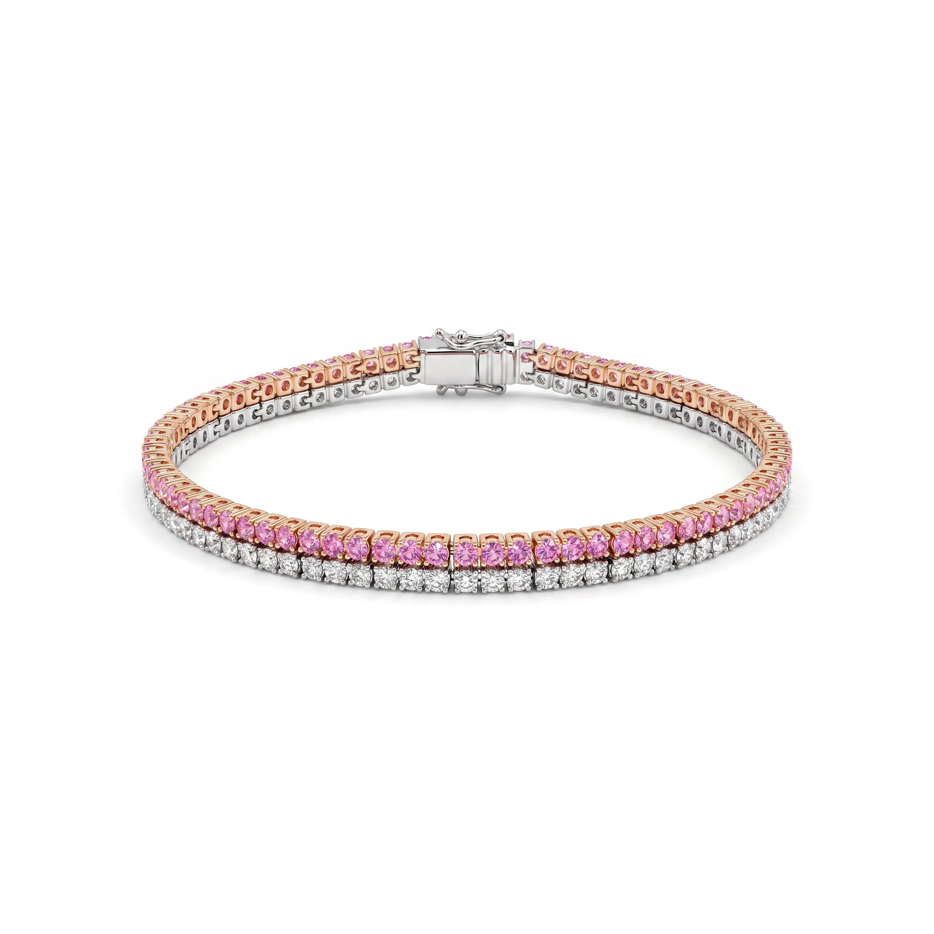 Natural Pink Sapphire & Diamond Double Row Tennis Bracelet