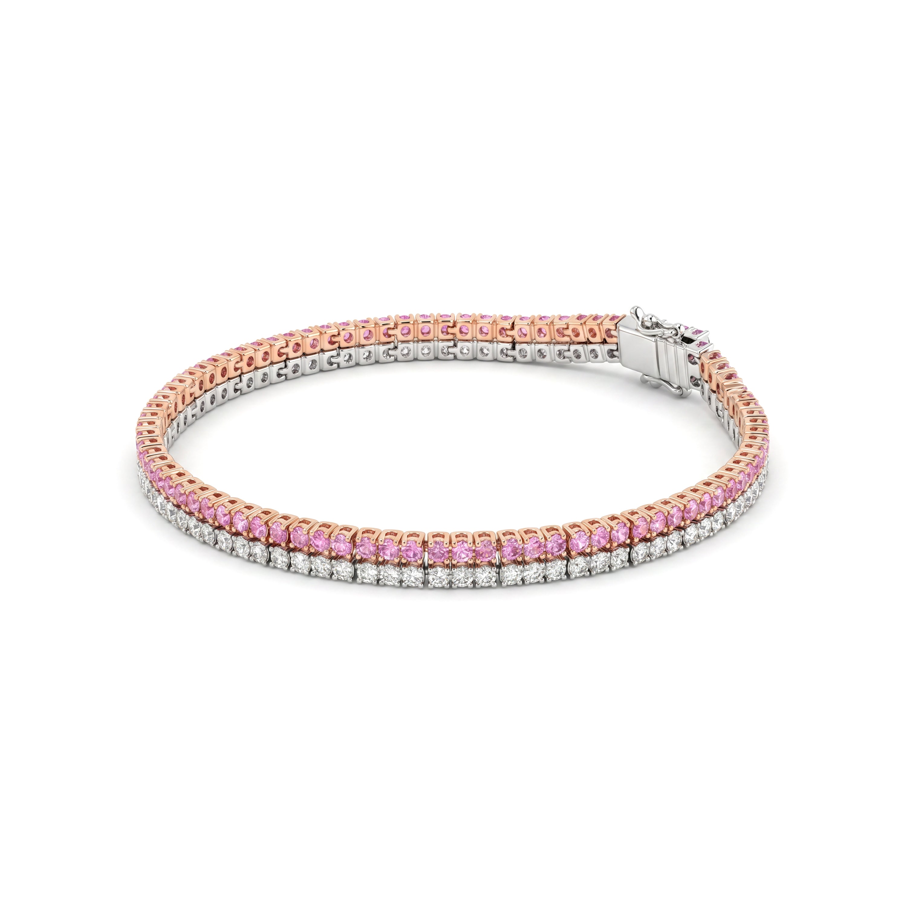 Natural Pink Sapphire & Diamond Double Row Tennis Bracelet